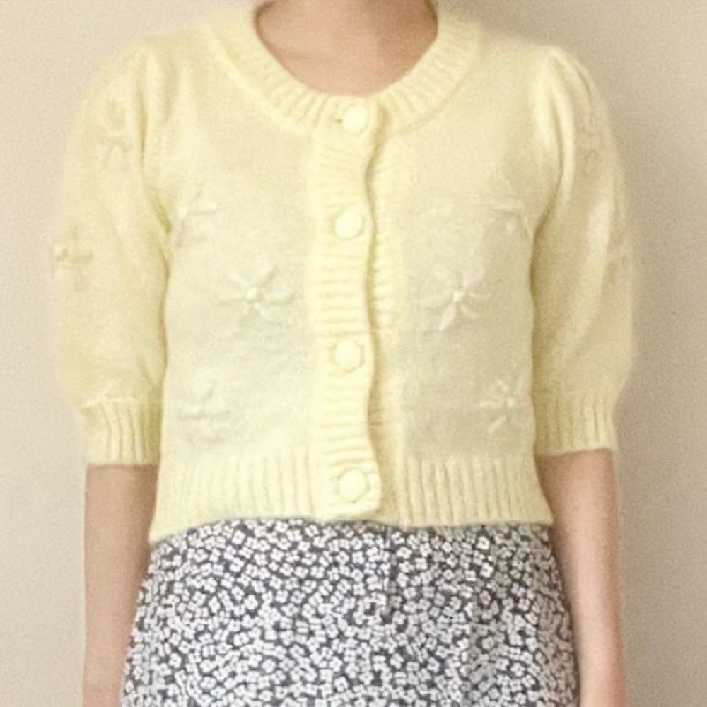 Rouje Balloon Sleeve Embroidered Floral Cardigan